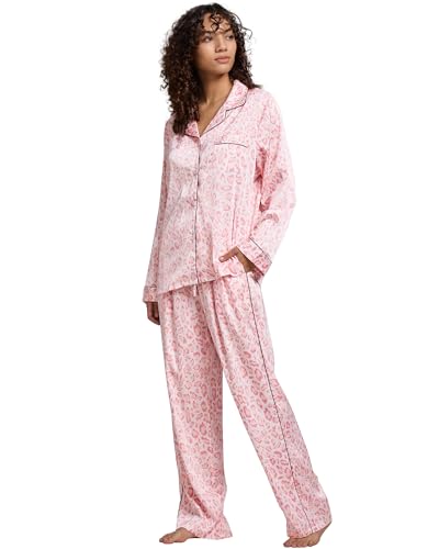 Image of YiNi LuLu Womens Silk Satin Pajamas Set Button Down 2 Piece Pjs Long Sleeve Oversized Sleepwear with Pockets