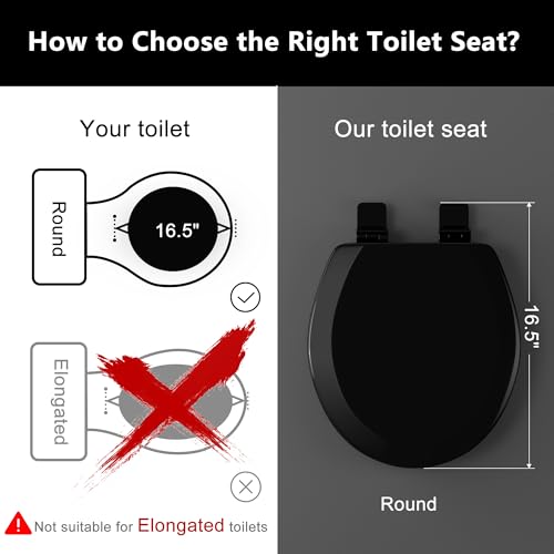 Image of Angol Shiold Quiet-Close Molded Wood Toilet Seat with Non-Slip Adjustable Hinges, Anti-Pinch Bumpers, Easy Install & Clean(Black, Round 16.5'')