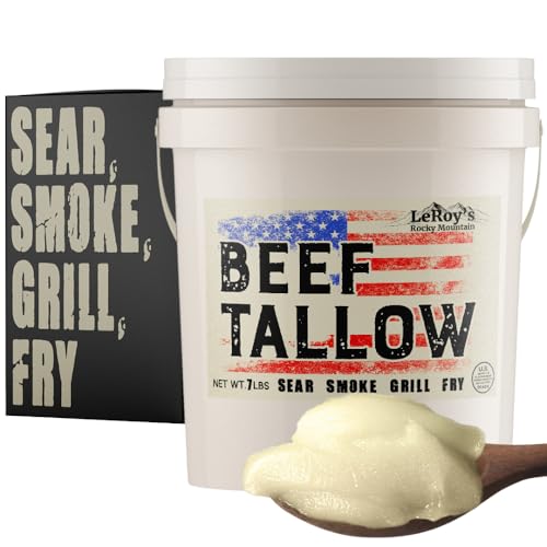 LeRoy’s Rocky Mountain Beef Tallow – 7 lbs Bucket – 100% Pure Rendered Beef Fat for Cooking,...