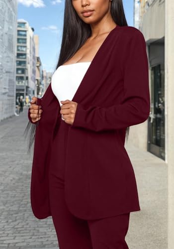 Vakkest Womens Suits 2 Piece Set Business Formal Outfit Casual Long Sleeve Blazer and Office Work Pencil Pants Dressy3