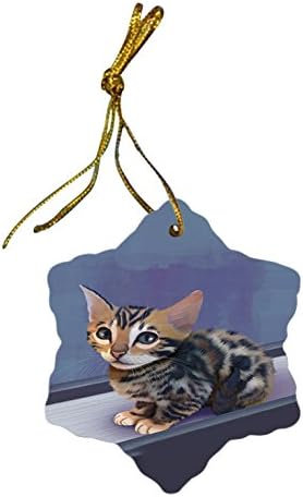 Doggie of the Day Bengal Cat Christmas Snowflake Ceramic Ornament