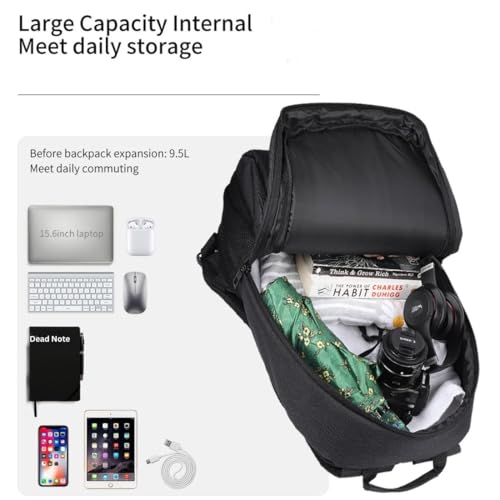 Image of TECHYBEE 45 L Expandable Travel Backpack - Flight Approved Carry On Weekender Bag with 16-Inch Laptop Compartment - Anti-Theft Large Business & College Daypack (Black)