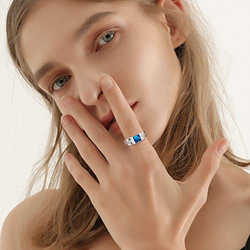 GoldChic Jewelry Silver Signet Rings Crystal Ring for Women Men, Personalized Stainless Steel Pinky Ring with Blue Topaz Black Onxy Birthstone Statement Ring2