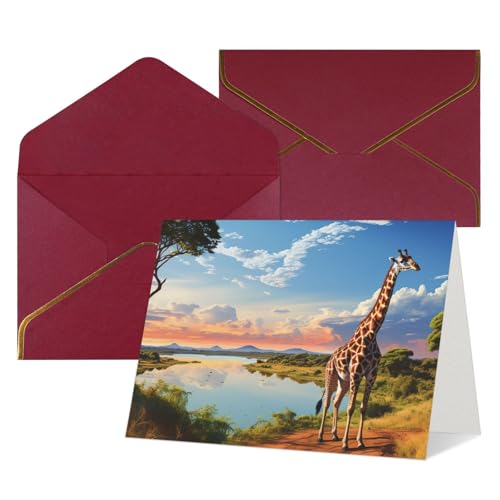 封筒付きブランクグリーティングカード Thank YouCard アフリカの風景 ナイル川とキリン Happy Birthdayカード 女性用 男性用 クリスマス ハロウィン 結婚式 ブランクノートカード あらゆる機会のグリーティングカード 4x6
