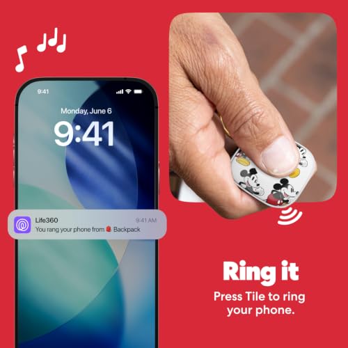 Image of Life360 Tile - Mickey Mouse - Bluetooth Tracker, Keys Finder and Item Locator for Keys, Bags and More. Phone Finder. Both iOS and Android Compatible. 1-Pack (White)