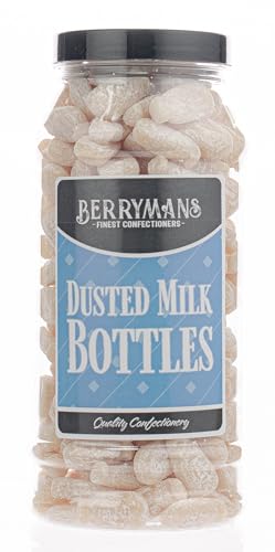 Original Dusted Milk Bottles Retro Sweets Gift Jar By Berrymans Sweet Shop - Classic Sweets Traditional Taste.