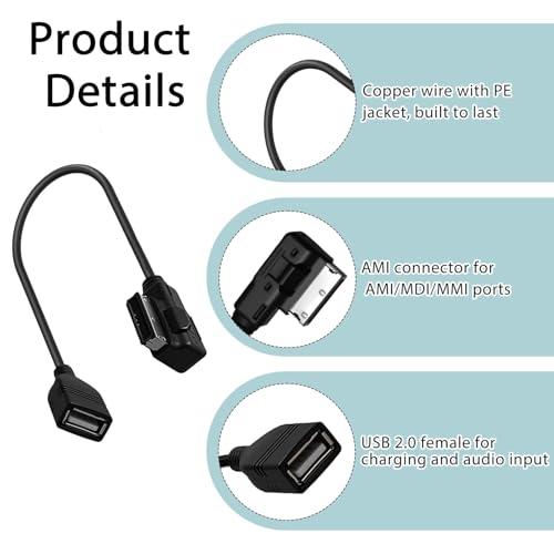 RJLLKD Cable Adapter for AMI MDI MMI, car audio Music interface cable Charging Transmits Audio From MP3 Players Phones Tablets Cable Adapter for Car VW AUDI A3 S4 A5 S5 A6 S6 A7 A8 Q5 Q7 R8 - Image 2