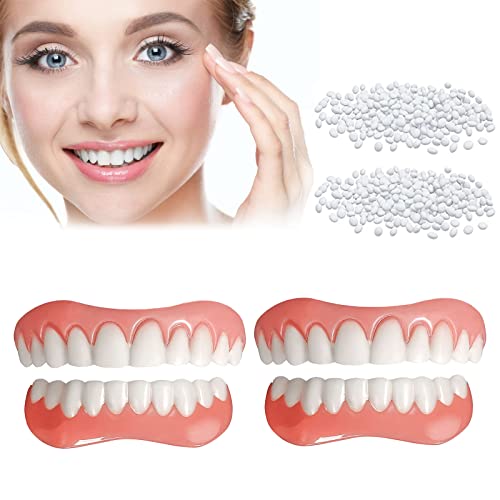 Fake Teeth, 4 Pcs Veneers Dentures Socket For Women And Men, Dental Veneers For Temporary Tooth Repair Upper And Lower Jaw, Protect Your Teeth And Regain Confident Smile, Bright White #TOP5