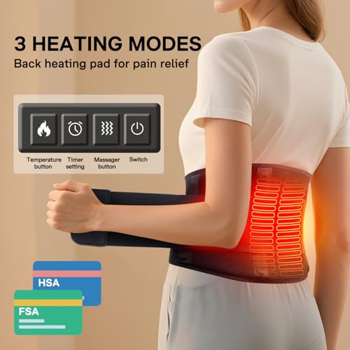 ALLJOY 67\" Heating Pad for Back Pain Relief FSA Eligible HSA, Plug-in Lower Back Massager with 3 Heat 5 Vibration Back Lumbar Support Wearable Heating Pad for Cramps, Christmas Gifts for Women Men - Thumbnail 2