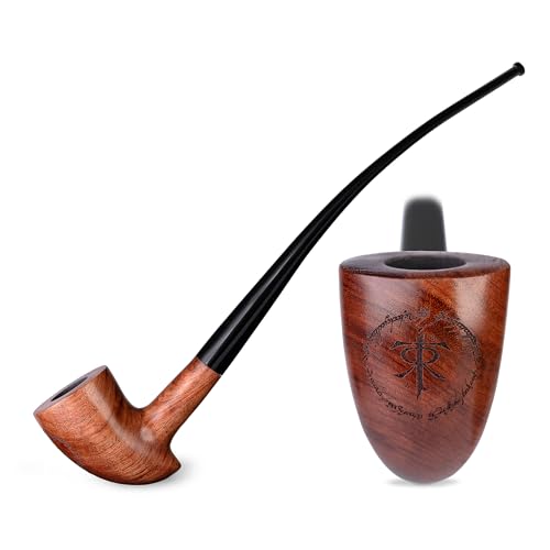 10.8''/27,5cm Long Churchwarden wood Tobacco Pipe - Tolkien's Symbol engraving for 9mm Filter, Velvet Pouch Gift, Only for Tobacco Use
