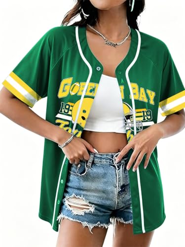 Eatbook Football Button Up Shirt for Women Game Day Rugby Graphic Jersey