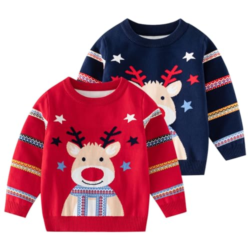 Boys Girls Cute Cartoo𝐧 Reindeer Sweater Toddler Kids Christmas Long Sleeve Knitted Pullover Thermal Knitwear2