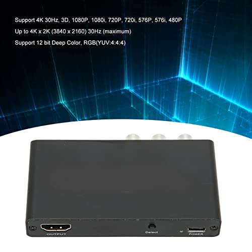 Conversor RCa Para HDMI, Adaptador AV E HDMI Para HDMI 3 Em 1 Saída, 1 Porta RCa E 2 Portas HDMI Sel