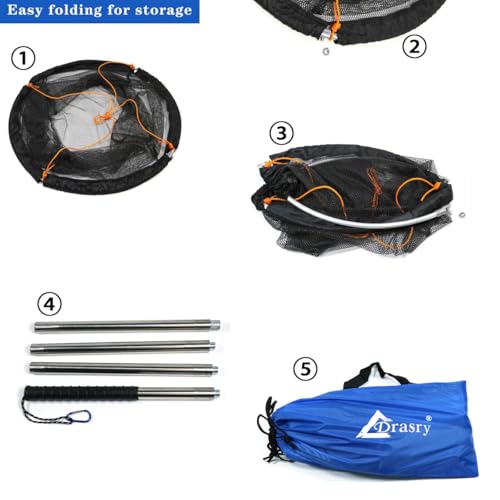 Drasry Large Collapsible Bridge Pier Fishing Net Landing Net with Rod, High Load Aluminum Ring Drop Net for Saltwater and Freshwater Rubber Coated Basket with 49.2 ft Rope 23.6 * 23.6 * 27.5 in by Drasry - Image 6