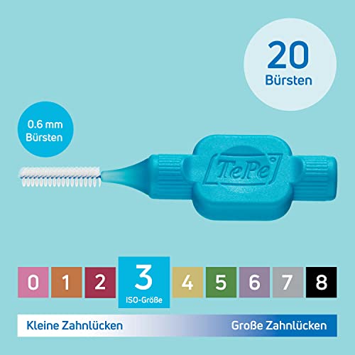 TePe Interdentalbürste, Original, Blau, 0,6 mm/ISO 3, 20 Stk., Plaque-Entfernung, effiziente Reinigung der Zahnzwischenräume, für mittelgroße Lücken