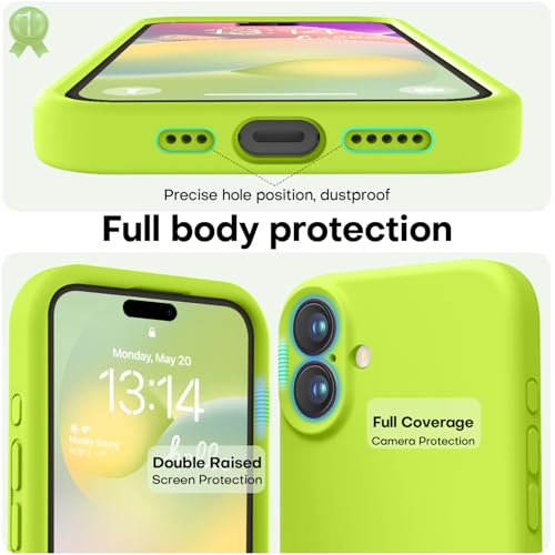 Image of LOVE 3000 Designed for iPhone 16 Case, Premium Silicone with [Soft Anti-Scratch Microfiber Lining] Shockproof Protective Phone Case for Men Women Girls 6.1 inch, Fluorescent Green