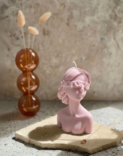 Image of Lady Sculpture Scented Candle | Premium Soy Wax Decorative Bust Candle for Home Decor | Long Burning, Aromatherapy Fragrance | Aesthetic Room Decoration Gift for Women (Baby Pink, Floral)