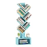 Yoobure Libreria a 6 ripiani, stile retrò, in legno, per CD, film, libri, organizer per libri, per camera da letto, soggiorno, casa, ufficio, blu