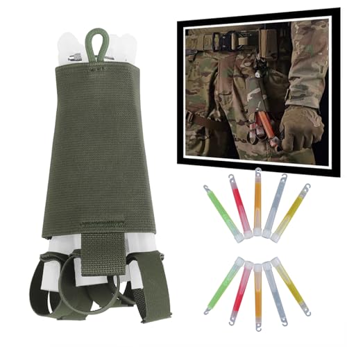 Glow Sticks Pouch with 10 Glow Sticks,Nylon Tactical Chem Lights Holders with Hanging Rope for Camping Fishing Outdoor Adventure Hunting(Green)