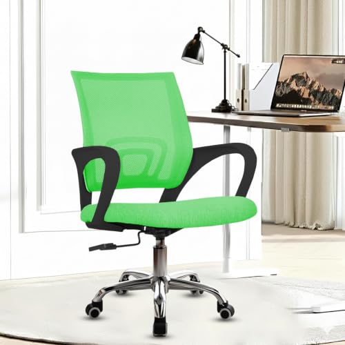 Image of Casa Copenhagen Mesh Mid Back Office /Study /Computer /Revolving /Desk Chair for Work from Home -Metal Base, Height Adjustable Seat - Green & Black Handle