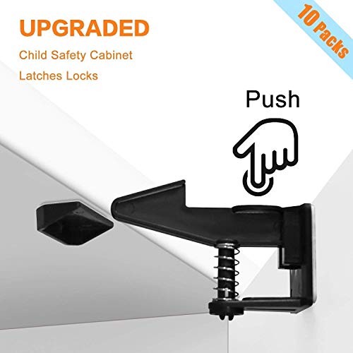 Image of Child Safety Cabinet Locks, 10 Pack, Invisible Design, No Tools or Drilling Needed, Keep The Original Beauty of Furniture (Black)