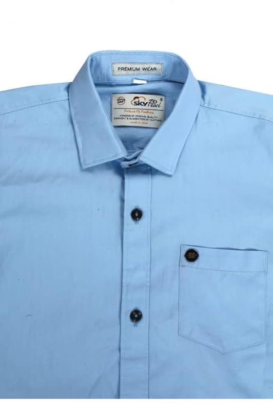 Image of Boy's Kids Regular Fit Solid Pattern Cotton Shirt with Pocket Collared Neck Long Sleeve Button Down Closure Type and Standard Length | Boys Cotton T-Shirts Set | Shirt for Boy