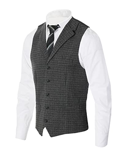 Gioberti Men's 5 Button Tailored Collar Slim Fit Formal Herringbone Tweed Suit Vest