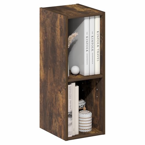 Image of Furinno Fulda Book Shelf, 2-Tier Narrow Bookshelf, Bookcase with 6-in Width Storage Shelf, 9.3 x 5.9 x 21.2, for Living Room, Bedroom, Home Office, Amber Pine