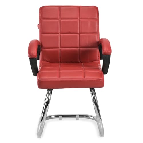Image of GOYALSON Modern Mesh Guest Chair with Armrests Comfortable Reception Visitor Seating for Office or Home (4, Red, Double Pipe Chrome Steel Frame)