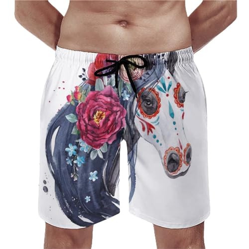 Shorts de bain homme cheval aquarelle en taille S avec poches