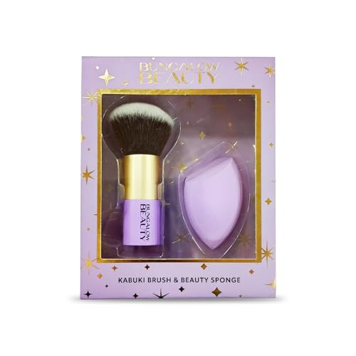 Premium Kabuki Brush & Blender Set | All Face Makeup & Foundation Brush for Liquid, Cream and Powder Face Makeup | Wet or Dry Makeup (Purple)