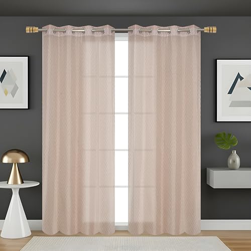 Image of HOME UTSAV Premium Sheer Net Curtain for Window 5 Feet | Transparent Net Fabric with Geometric Design | Pack of 1, Beige