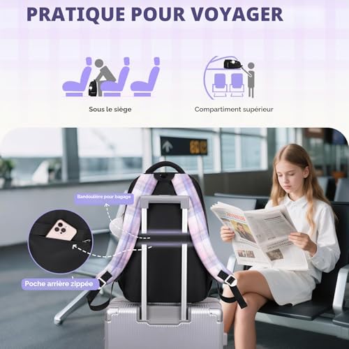 Cartable fille primaire Tanou : sac à dos scolaire et collège étanche à carreaux pour adolescentes - 5