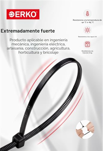 Miniatura 6 de Erko Bridas Plastico Negro Uv 200 X 2,5mm 100 Unidades Soporte Para Cables, Resistente A Temperatura, Para Oficina, Hogar, Exteriores, Al Jardín