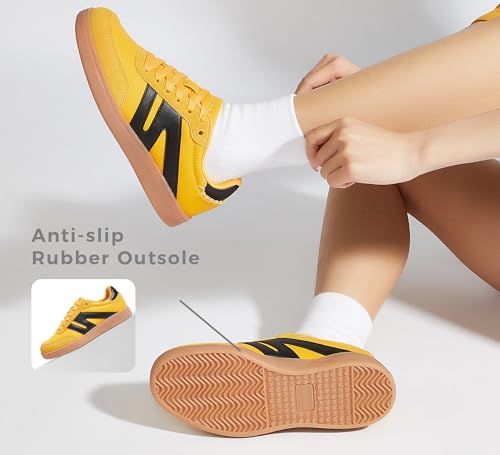 Image of LUCKY STEP Women Retro Gum Sole Fashion Sneakers | Genuine Leather Classic Tennis Skate Walking Shoes Anti Slip Trainers