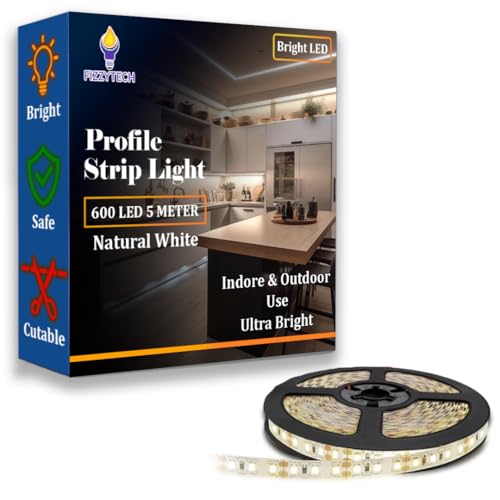Image of fizzytech 5M Natrul White LED Strip Light - 120 LEDs /Meter, 600 LEDs Total, High Brightness Decorative Lighting for Home & Room Decor (Natrul White-600 LED 5 Meter Strip Lights)
