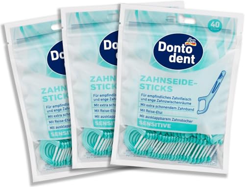 Dontodent - Bastoncini per filo interdentale Sensitive, 3 x 40 pezzi (120 pezzi)