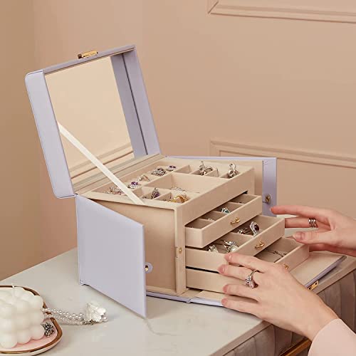 Boîte à bijoux contre les colliers emmêlés, coffret violet sécurisé clé - 8