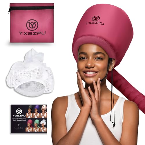 Hooded Hair Dryer, Bonnet Hair Dryer Hooded Diffuser Cap for Curly, Speeds Up Drying Time, Safety Deep Conditioning at Home (Rose Red)