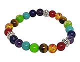 Dieses zauberhafte Armband habe ich aus folgenden Materialien gefertigt: Stein: Achat (Rot), Kunstharz*(Gelb mit Rot), Tigerauge (Goldschwarz), Lila Amethyst, synthetischer Türkis, Lapislazuli (Blau), synthetisch Variscit* (Hellgrün)