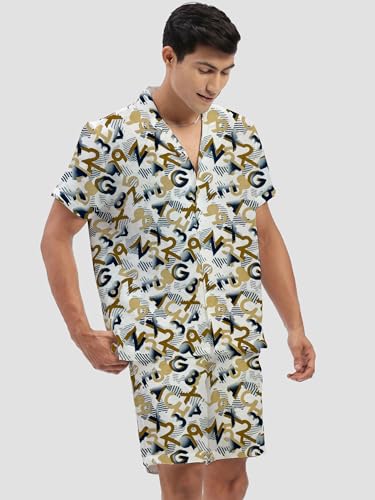 Image of Amazon Brand - Anarva Mens Camouflage Printed Co-ord Set | Half Sleeve Shirt and Shorts Set | Casual Summer Outfit for Beach, Travel, Vacation -