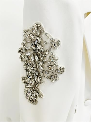 Women's Diamond Suit Coat Beaded Wide Leg Pants and Blazers Set Formal Occasion Office Lady Two Pieces Suits4