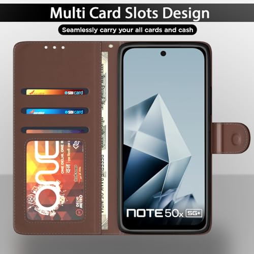 Image of Outlouders Flip Cover for Infinix Note 50x 5G | Leather Finish | Wallet Stand and Shock Proof | Complete Protection Flip Case (Tan)