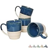 Bosmarlin Ceramic Coffee Mug Set of 4, 16 Oz, 5 Colors to Choose, Tea Cups, Dishwasher and Microwave Safe, Reactive Glaze (Deep Blue)