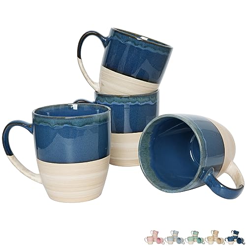 Bosmarlin Ceramic Coffee Mug Set of 4, 16 Oz, 5 Colors to Choose, Tea Cups, Dishwasher and Microwave Safe, Reactive Glaze (Deep Blue)