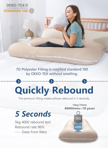 Image of Meiz Pregnancy Pillows, Pregnancy Pillows for Sleeping Cooling, Maternity Pillow U Shaped, Body Pillows for Adults, 55 inch Pregnant Pillow with Viscose Pillowcase, Khaki