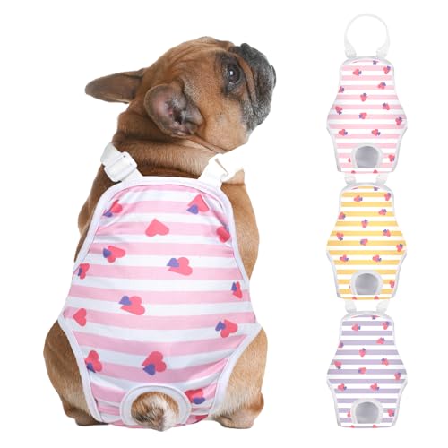 Jollywoods 3 Pack Washable Female Dog Diaper Onesie Sanitary Pantie with Adjustable Suspender, Reusable Fixed Doggie Diapers, Super Absorbent Leakproof for Small Medium Large Dog in Heat Cycle M