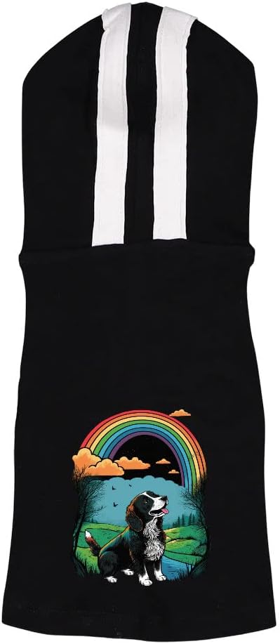 Rainbow Design Dog Shirt with Hoodie - Kawaii Dog Hoodie - Cute Design Dog Clothing - Black White, S