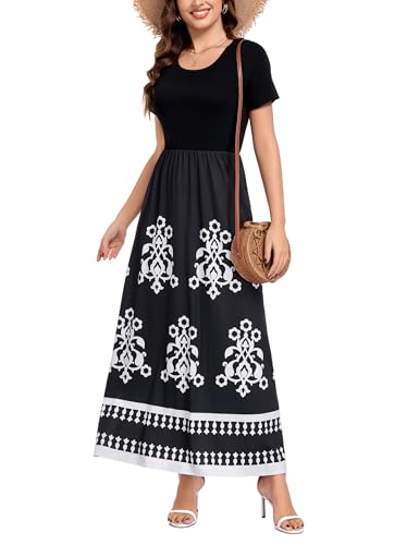 Image of Lacavocor Womens Short Sleeve Maxi Dresses Empire Waist Long Dress