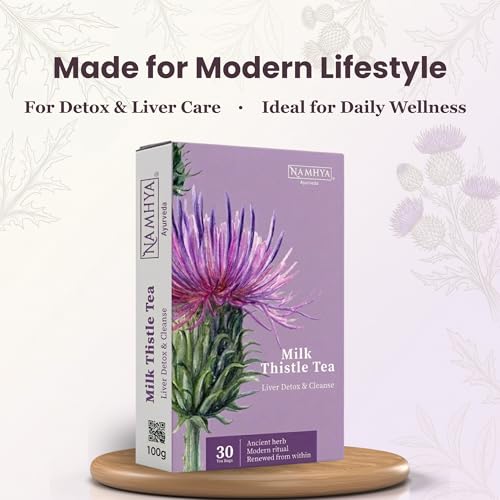 Image of Namhya Milk Thistle Tea | Herbal Tea for Liver Detox & Cleanse, Digestion & Bloating Support | Silymarin Rich Antioxidant Blend for Metabolism, Immunity Support & Liver Health | 30 Tea Bags